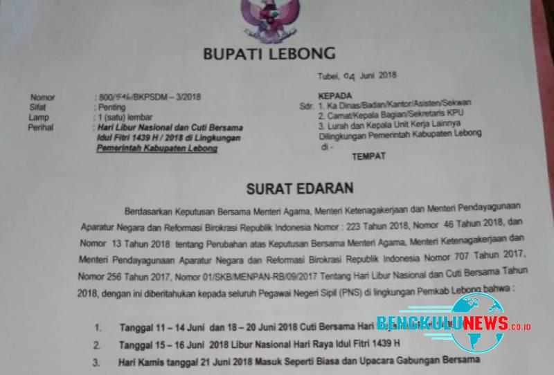 Cuti Bersama, Pejabat Lebong Diminta Tidak Matikan Telepon