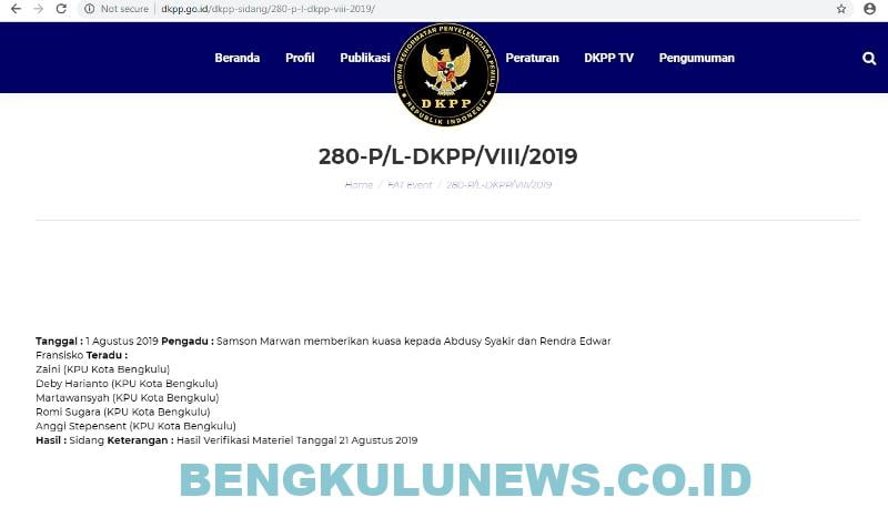 Sidang DKPP Teradu KPU Kota Bengkulu, Tinggal Menunggu Waktu