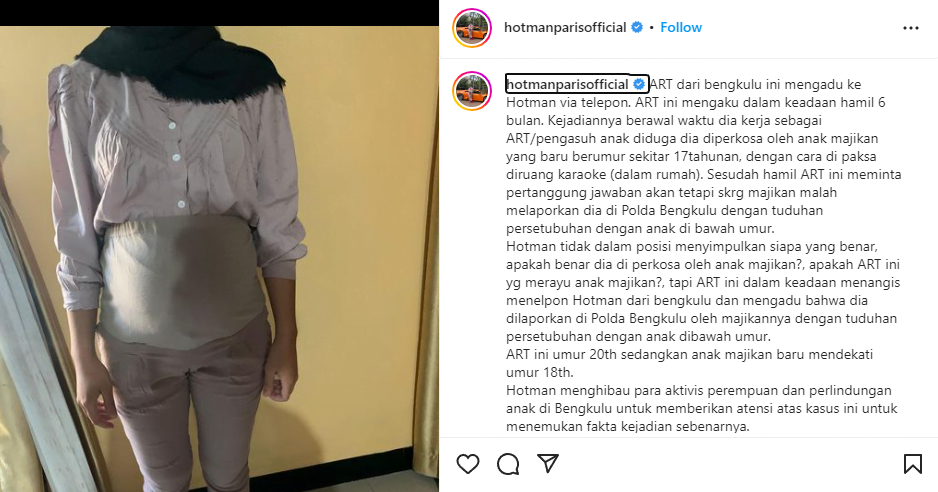 Seorang ART di Bengkulu Melapor ke Hotman Paris, Ngaku Diperkosa Anak Majikan
