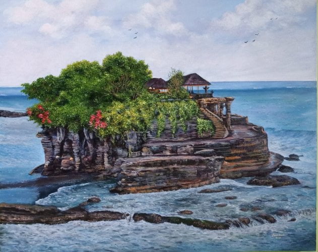 Lukisan 'Tanah Lot' karya Yuni Darlena yang dilelang. Foto, Istimewa