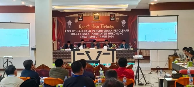 KPU Mukomuko Gelar Rapat Pleno Terbuka Rekapitulasi Hasil Perolehan Suara