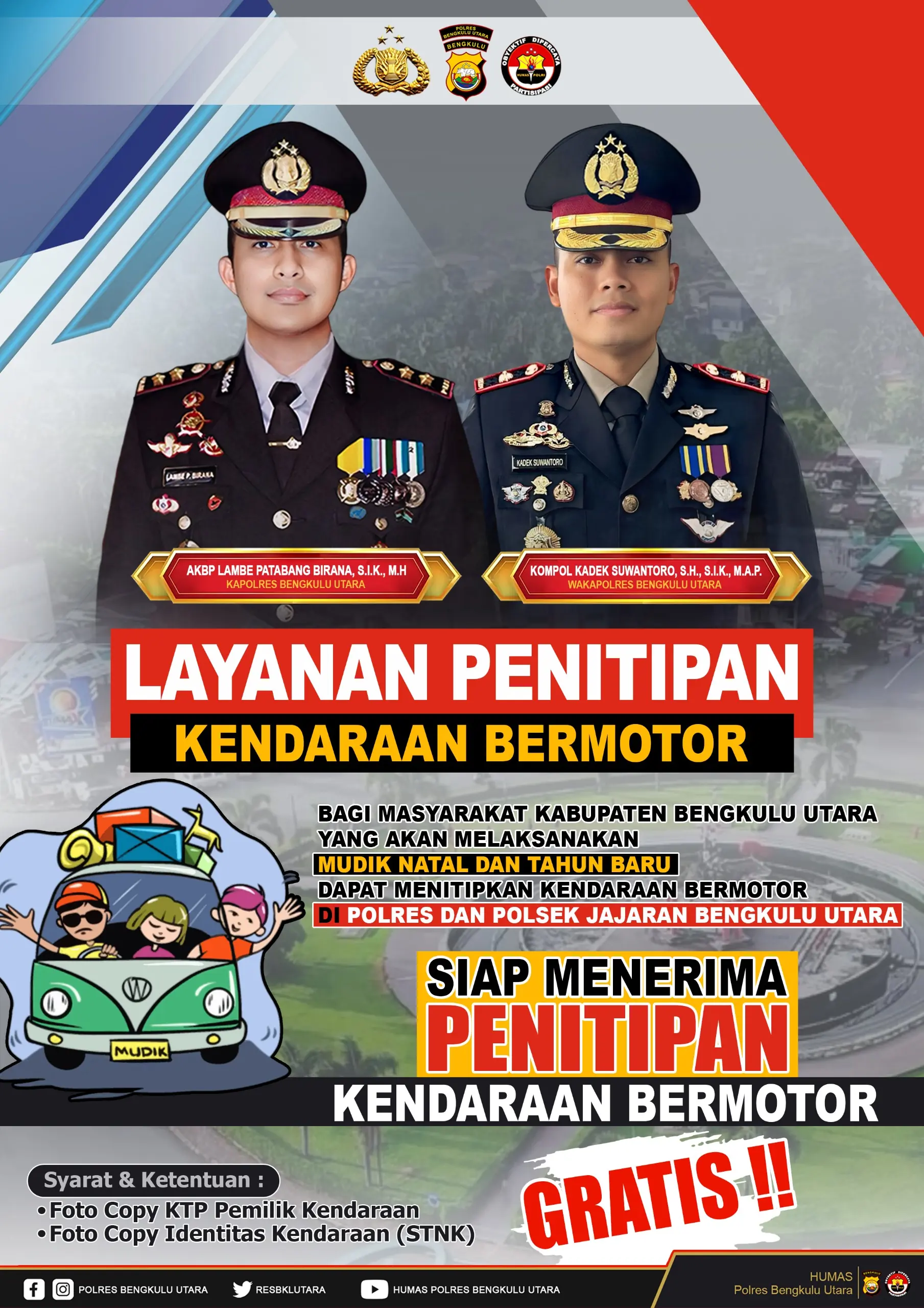 Polres Bengkulu Utara Buka Jasa Penitipan Motor Gratis Selama Libur Nataru