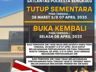 Layanan SIM dan SKCK di Polresta Bengkulu Tutup Sementara Selama Libur Lebaran dan Nyepi