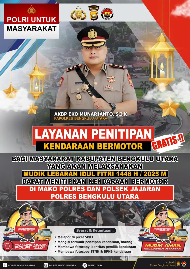 Polres Bengkulu Utara Buka Layanan Penitipan Motor Gratis untuk Pemudik