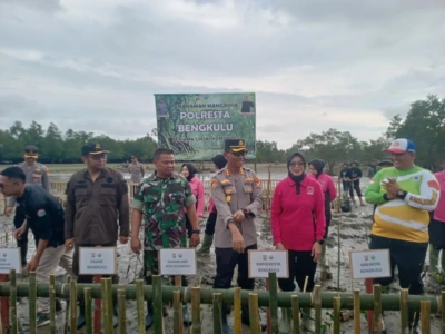 Polresta Bengkulu Tanam 6.000 Bibit Mangrove di Pulai Baai, Lindungi Pesisir dari Abrasi