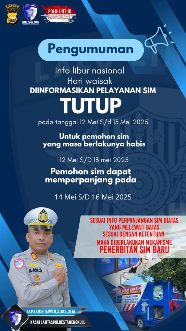 Polresta Bengkulu Tutup Layanan SIM Selama Libur Waisak, Catat Jadwal Pengganti