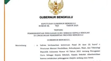 SK Gubernur yang mencopot Kepal SMKN 2 Rejang Lebong