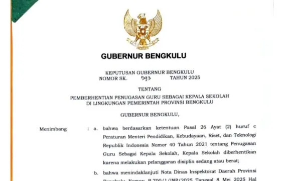 SK Gubernur yang mencopot Kepal SMKN 2 Rejang Lebong