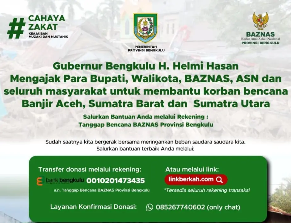 Gubernur Bengkulu Galang Bantuan untuk Korban Bencana di Sumatera