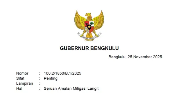 Cegah Bencana, Gubernur Bengkulu Imbau Laksanakan Amalam Mitigasi Langit