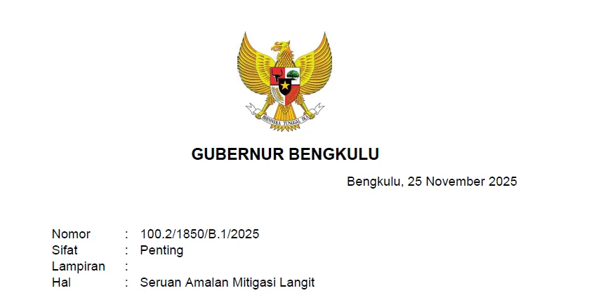 Cegah Bencana, Gubernur Bengkulu Imbau Laksanakan Amalam Mitigasi Langit