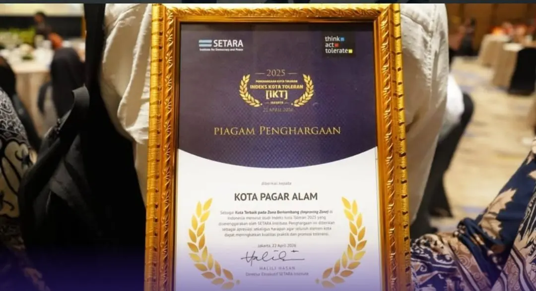 Kota Pagar Alam Dinobatkan sebagai Kota Toleran 2025 Kategori “Improving Zone”