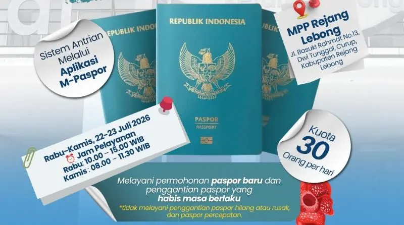 Layanan Paspor di MPP Rejang Lebong Kembali Dibuka 22–23 Juli 2026, Imigrasi Bengkulu Permudah Akses Masyarakat