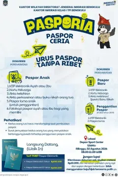 PASPORIA Kembali Hadir, Imigrasi Bengkulu Permudah Layanan Paspor di Akhir Pekan