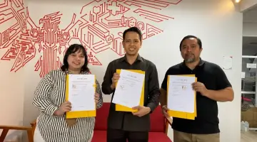 Penandatanganan Nota Kesepahaman (MoU) antara Asosiasi Media Siber Indonesia (AMSI), Badan Perfilman Indonesia (BPI), dan Asosiasi Video Streaming Indonesia (AVISI), Rabu (8/7).