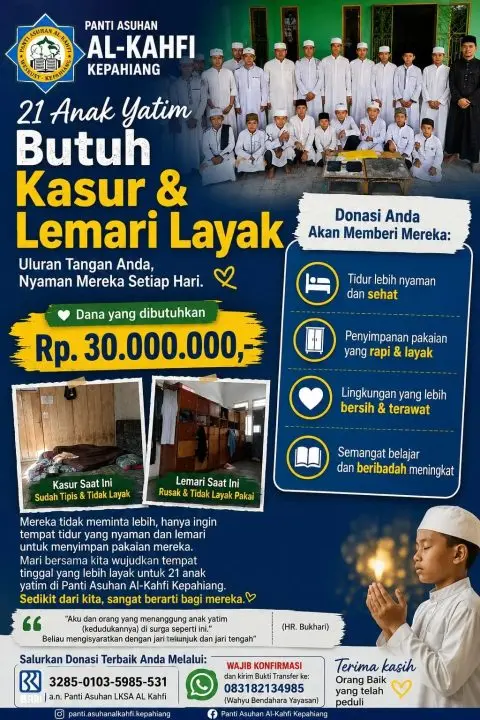 21 Anak Yatim Panti Asuhan Al-Kahfi Kepahiang Butuh Kasur dan Lemari Layak