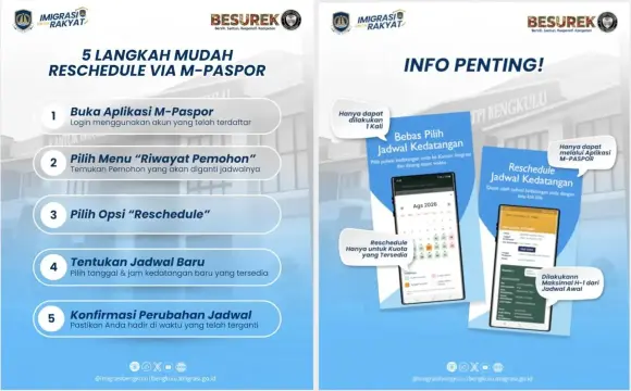 Imigrasi Bengkulu Jelaskan Cara Atur Ulang Jadwal Wawancara Paspor Lewat M-Paspor