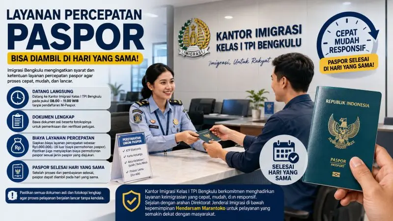 Imigrasi Bengkulu Ingatkan Syarat Layanan Percepatan Paspor, Bisa Diambil di Hari yang Sama