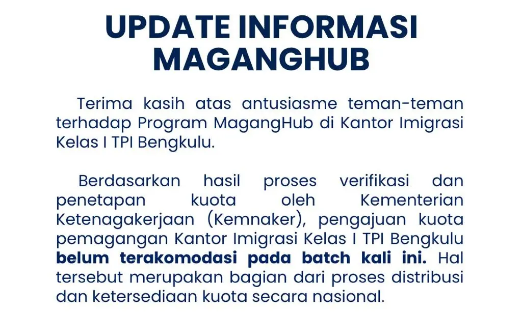 Imigrasi Bengkulu Sampaikan Pembaruan Program MagangHub, Kuota Belum Terakomodasi