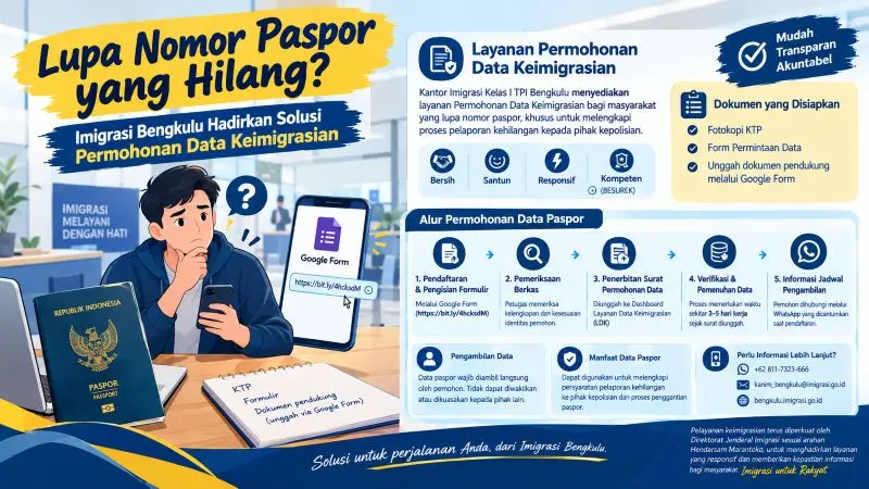 Lupa Nomor Paspor yang Hilang? Imigrasi Bengkulu Hadirkan Solusi Permohonan Data Keimigrasian