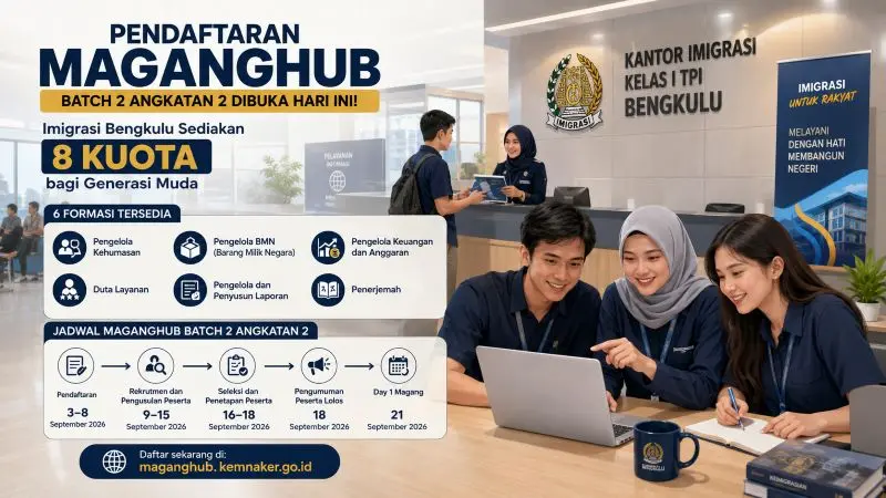 Pendaftaran MagangHub Batch 2 Dibuka Hari Ini, Imigrasi Bengkulu Sediakan 8 Kuota bagi Generasi Muda