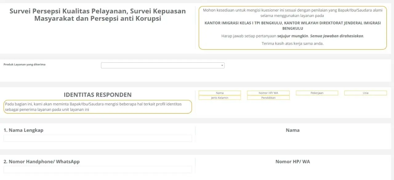 Imigrasi Bengkulu Ajak Pengguna Layanan Isi Survei SPAK-SPKP dan Puas Nian