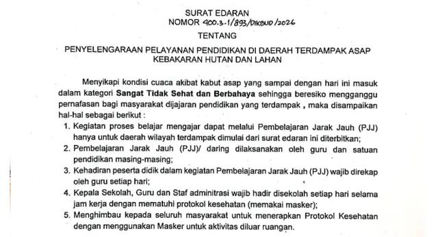 Kabut Asap Memburuk, Gubernur Bengkulu Berlakukan Pembelajaran Jarak Jauh