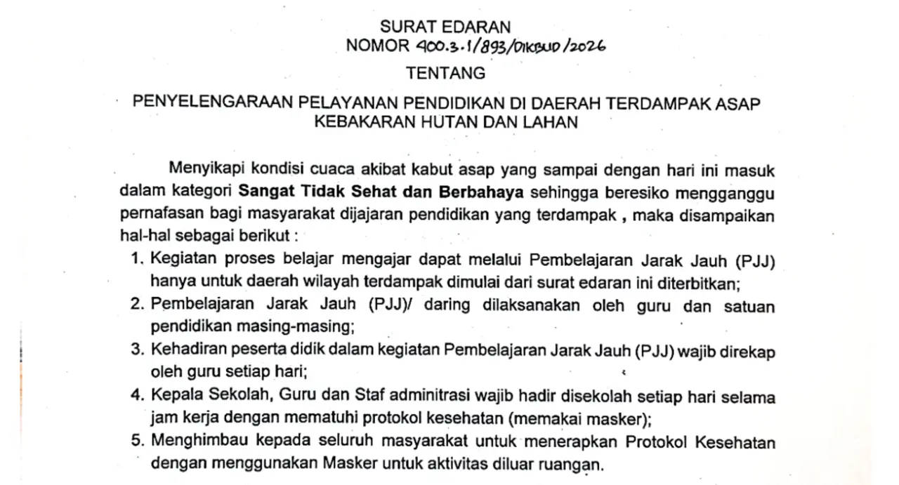 Kabut Asap Memburuk, Gubernur Bengkulu Berlakukan Pembelajaran Jarak Jauh