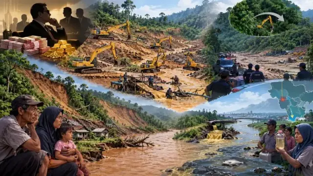 Begitu petugas sampai di lokasi, tempat yang tadinya ramai oleh deru puluhan ekskavator mendadak berubah sepi melompong. Petugas biasanya cuma menemukan kotak penyaring emas dan sisa sampah tanpa ada satu pun alat berat atau pelaku di sana. Ilustrasi.AI
